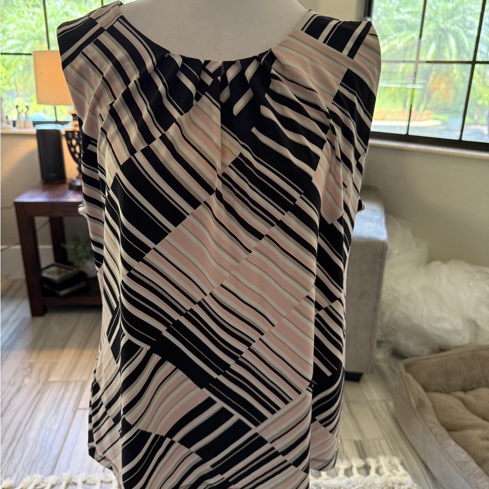 Calvin Klein Black and Pink Striped Top